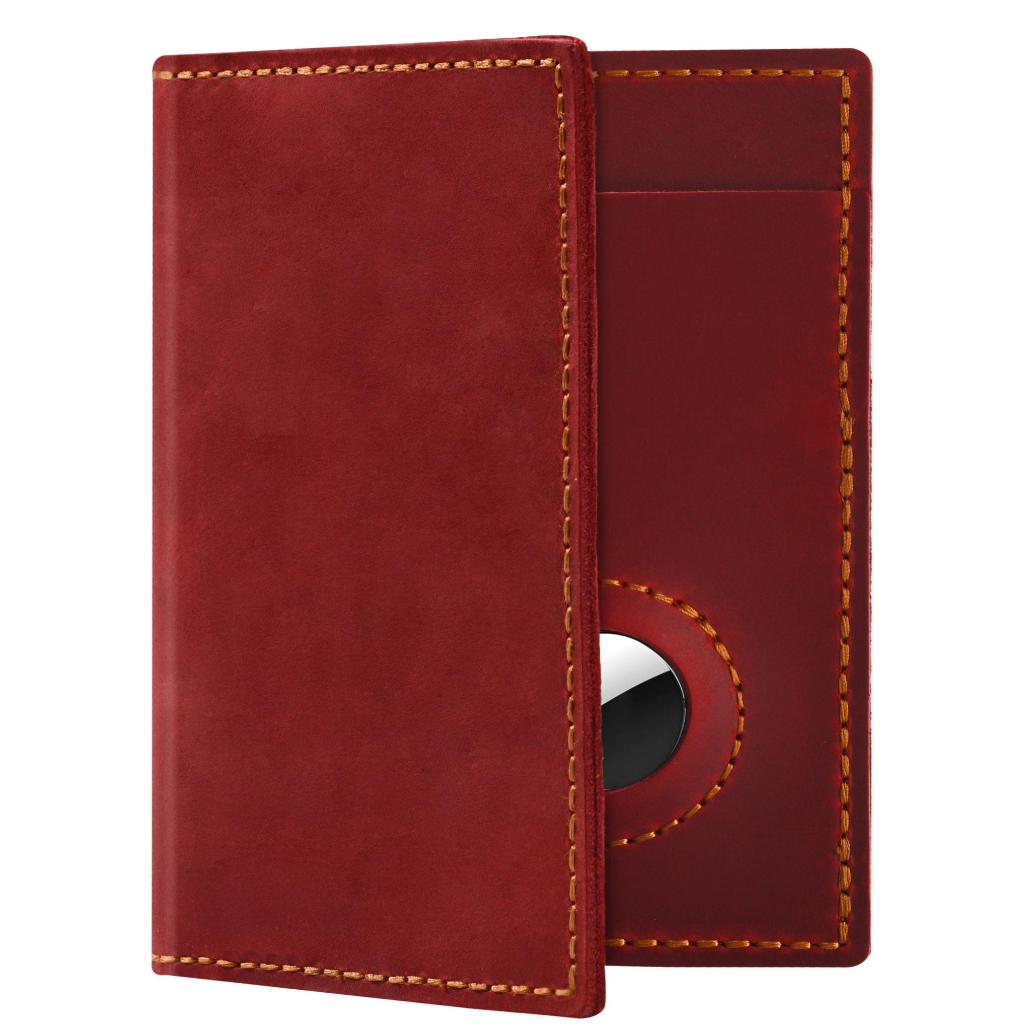 Leather Passport Holder with AirTag Slot RFID Slim Travel Wallet