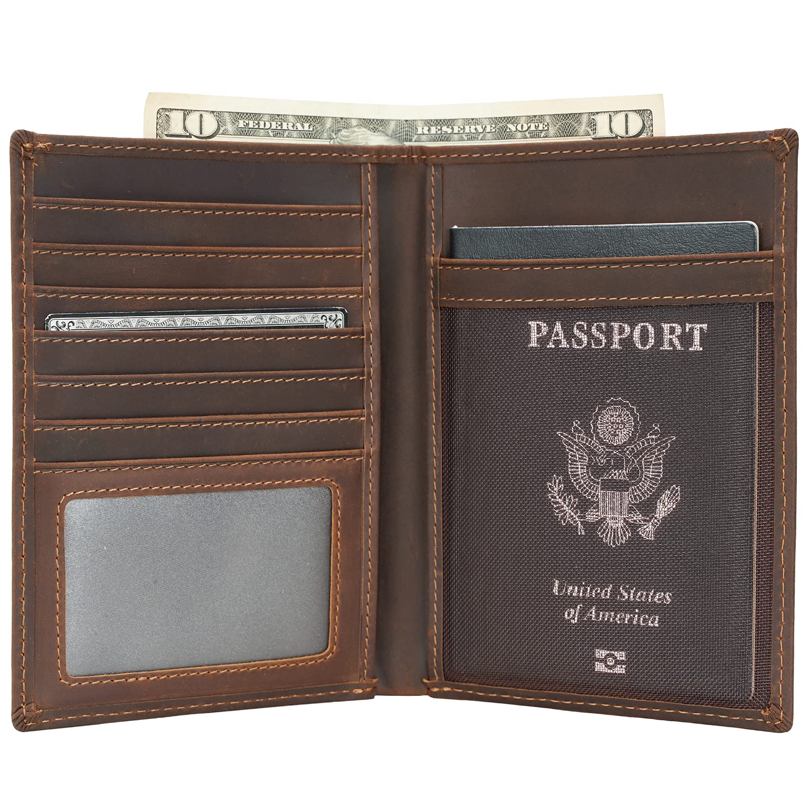 Leather Passport Holder with AirTag Slot RFID Blocking Travel Wallet