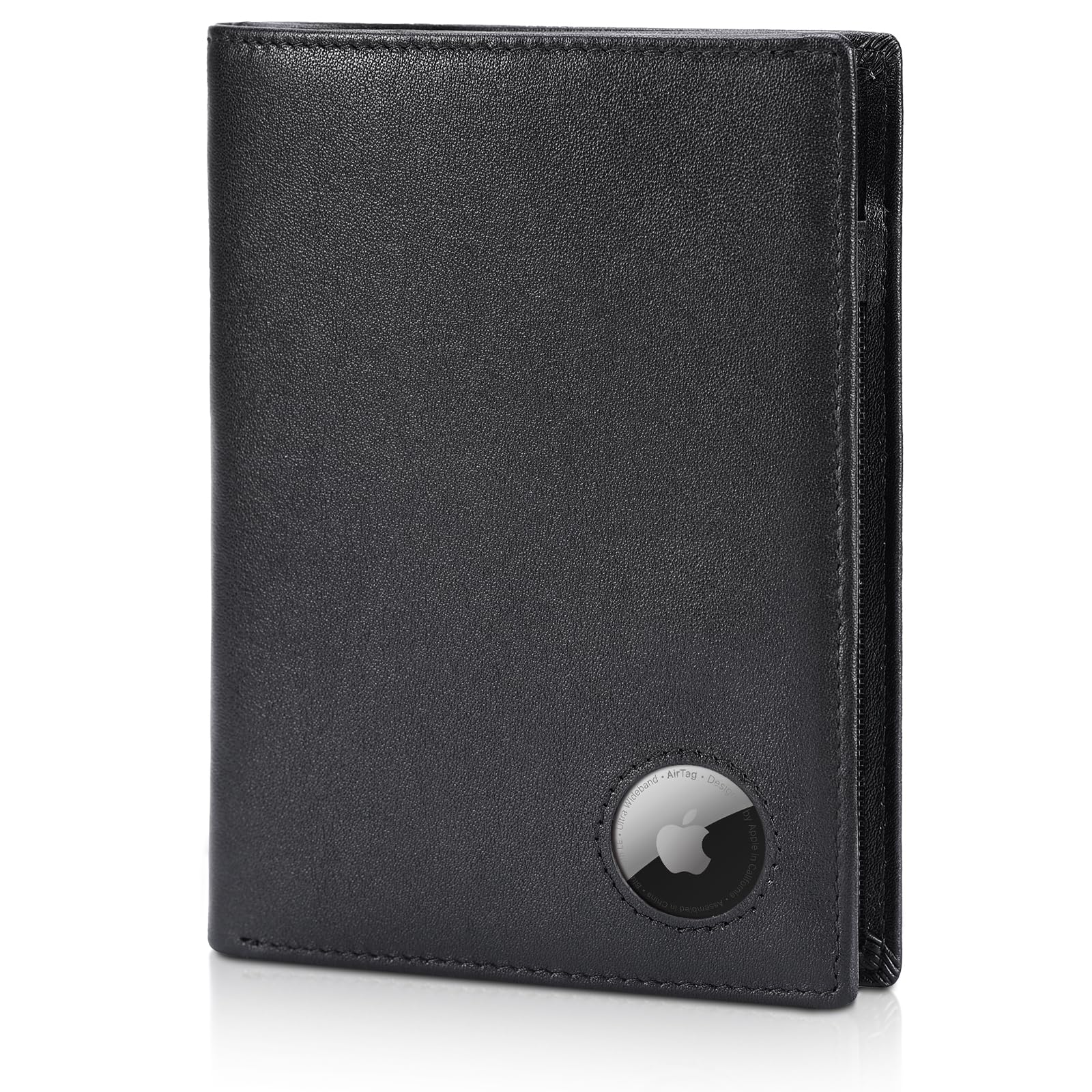 Leather Passport Holder with AirTag Slot RFID Blocking Travel Wallet