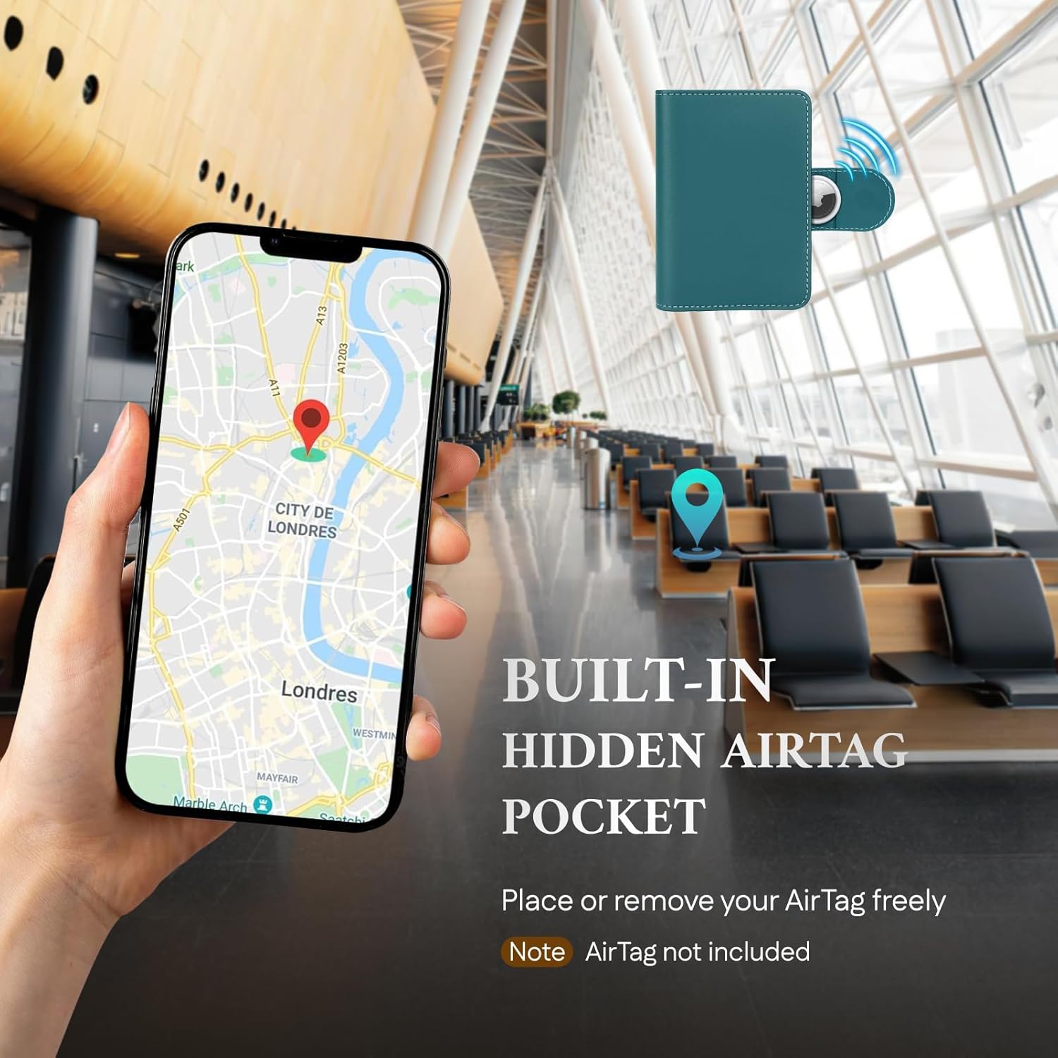 Leather Passport Holder with AirTag Slot | RFID Travel Wallet - Abbycart