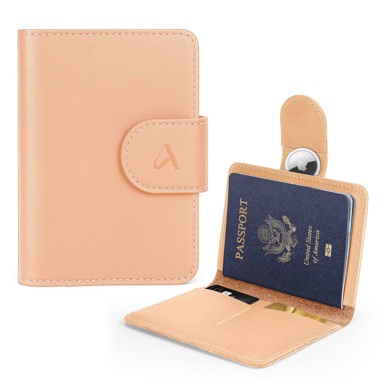 Leather Passport Holder with AirTag Slot | RFID Travel Wallet - Abbycart
