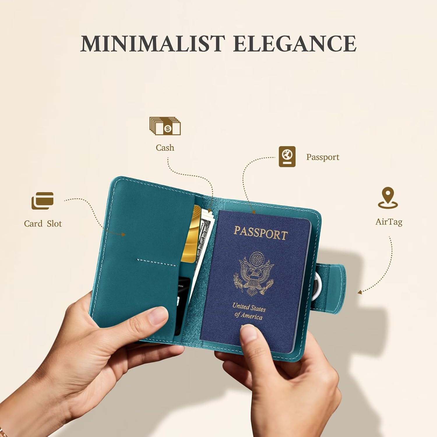 Leather Passport Holder with AirTag Slot | RFID Travel Wallet - Abbycart
