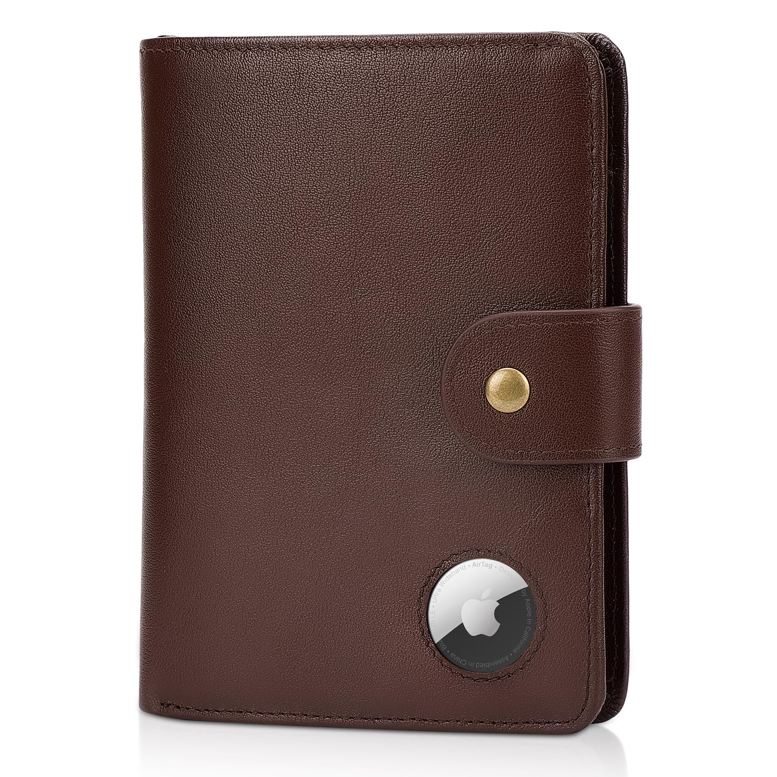 Leather Passport Holder with AirTag Slot RFID Blocking Travel Wallet