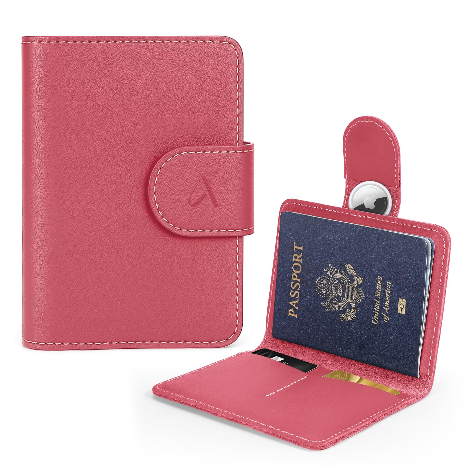 Leather Passport Holder with AirTag Slot | RFID Travel Wallet - Abbycart