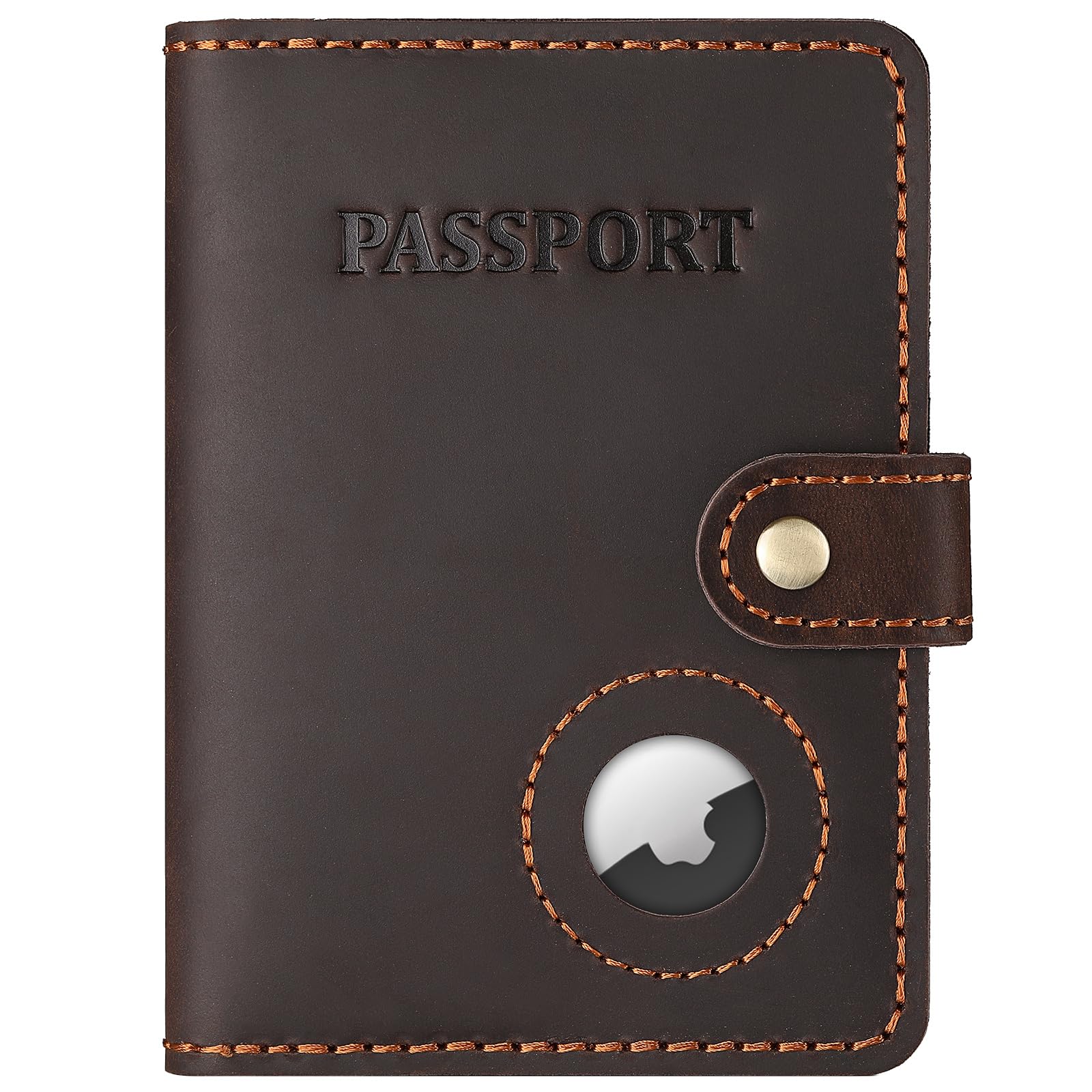 Leather Passport Holder with AirTag Slot Slim Travel Wallet Case