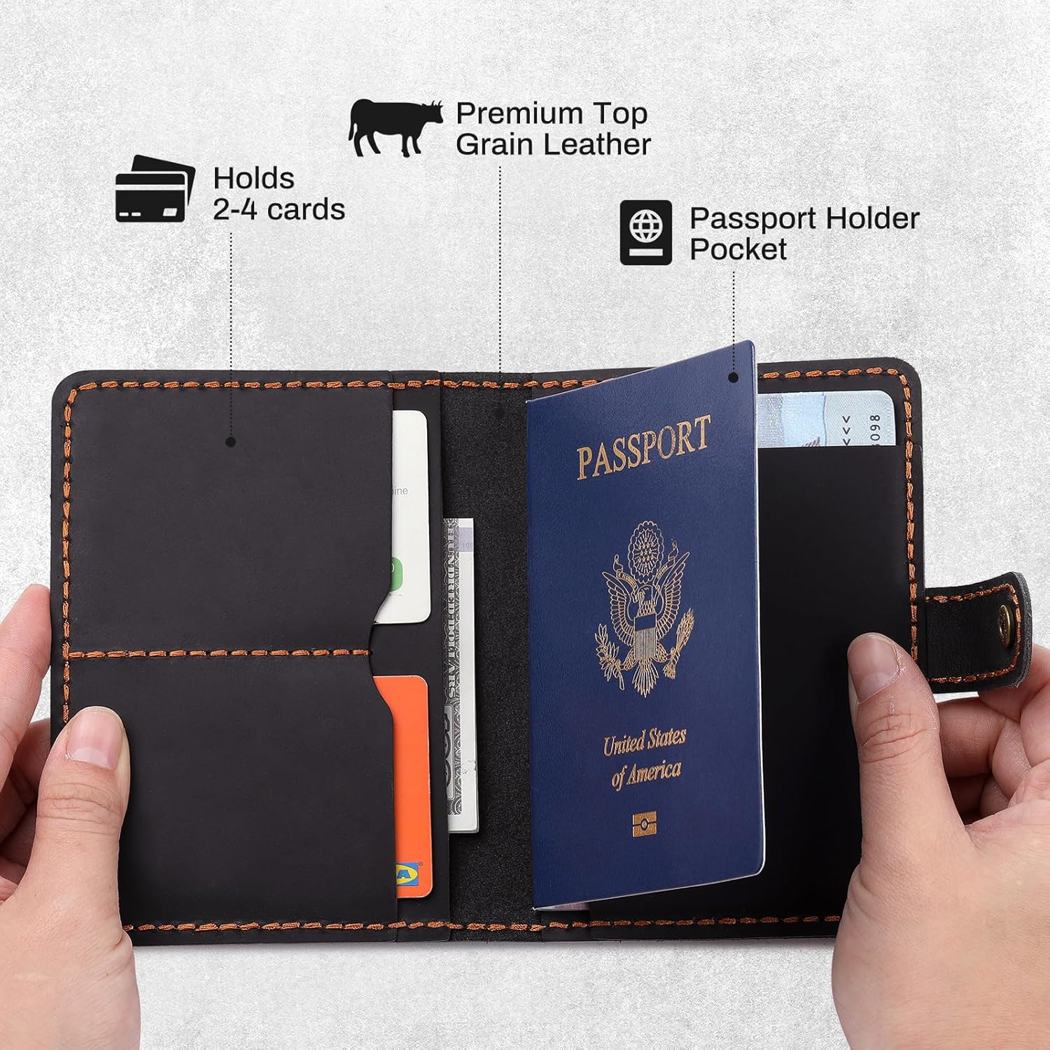 Leather Passport Holder with AirTag Slot Slim Travel Wallet Case