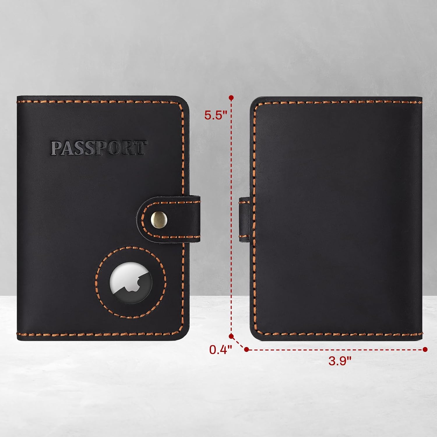 Leather Passport Holder with AirTag Slot Slim Travel Wallet Case