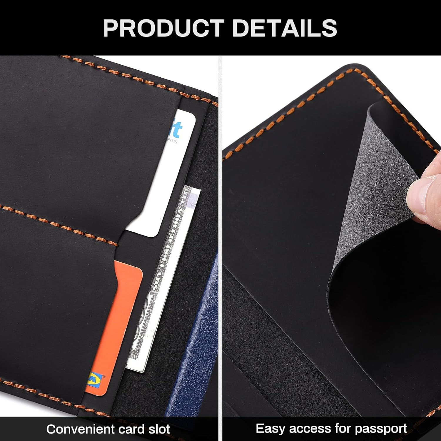 Leather Passport Holder with AirTag Slot Slim Travel Wallet Case