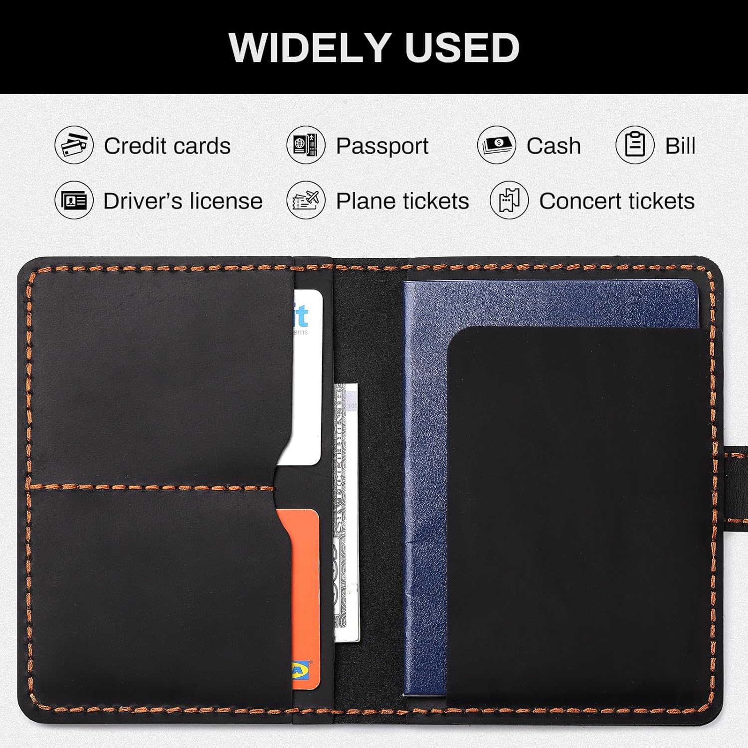 Leather Passport Holder with AirTag Slot Slim Travel Wallet Case