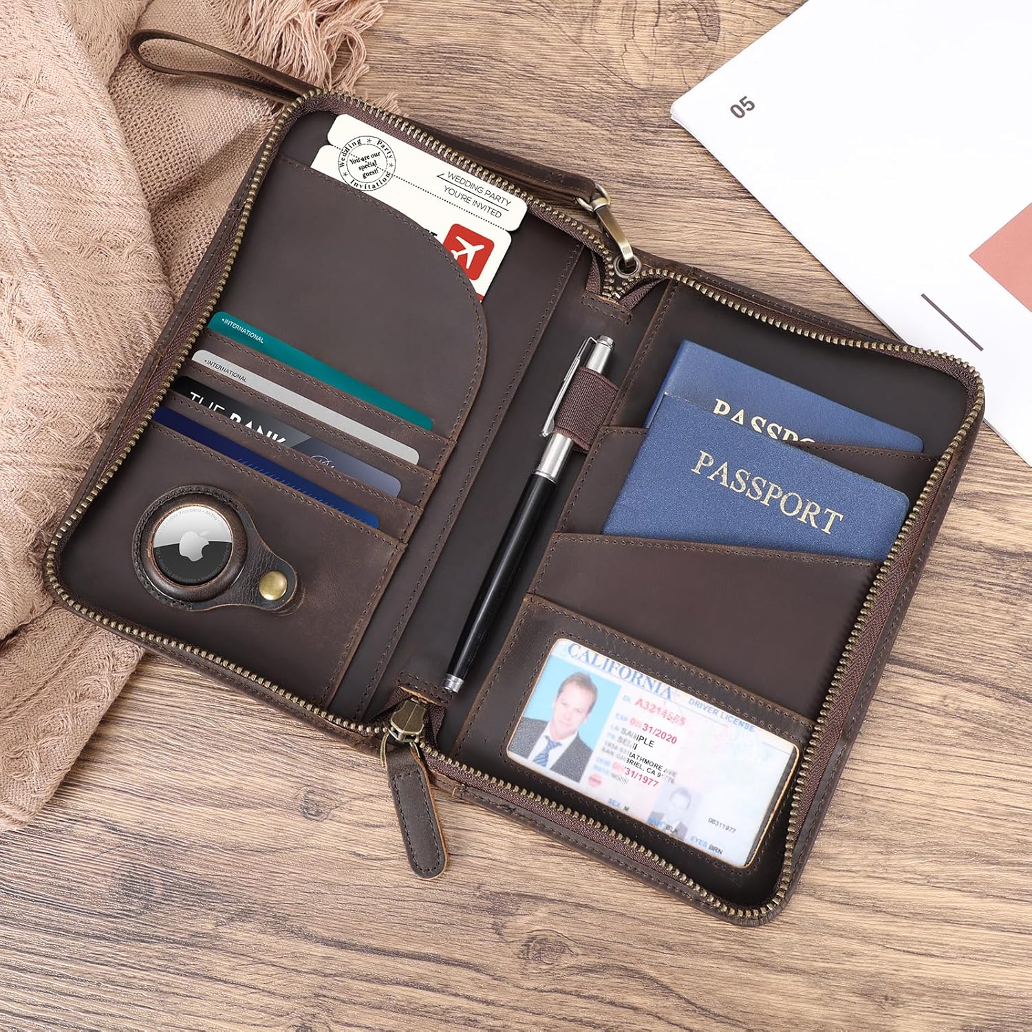 Leather Passport Wallet AirTag - Abbycart