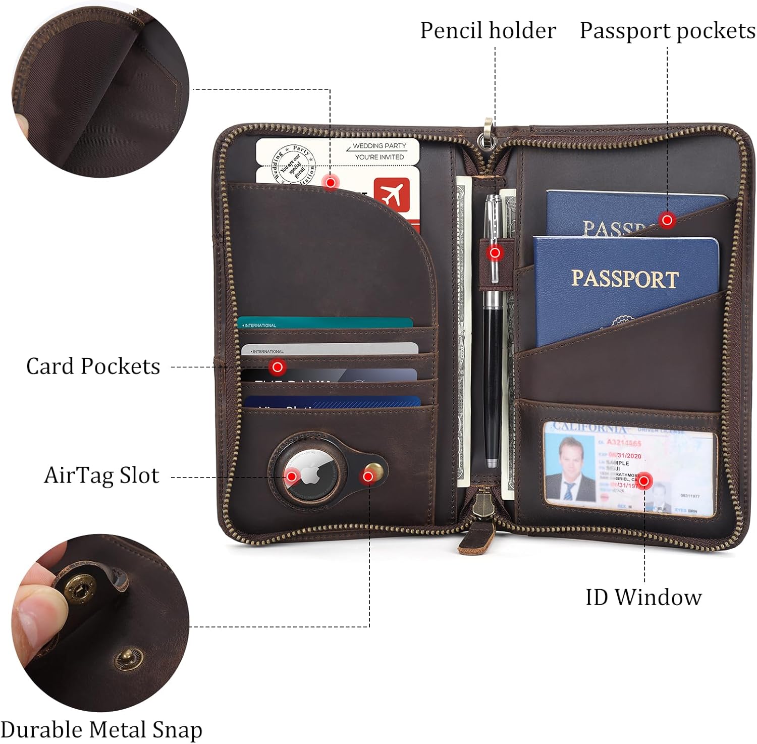Leather Passport Wallet AirTag - Abbycart