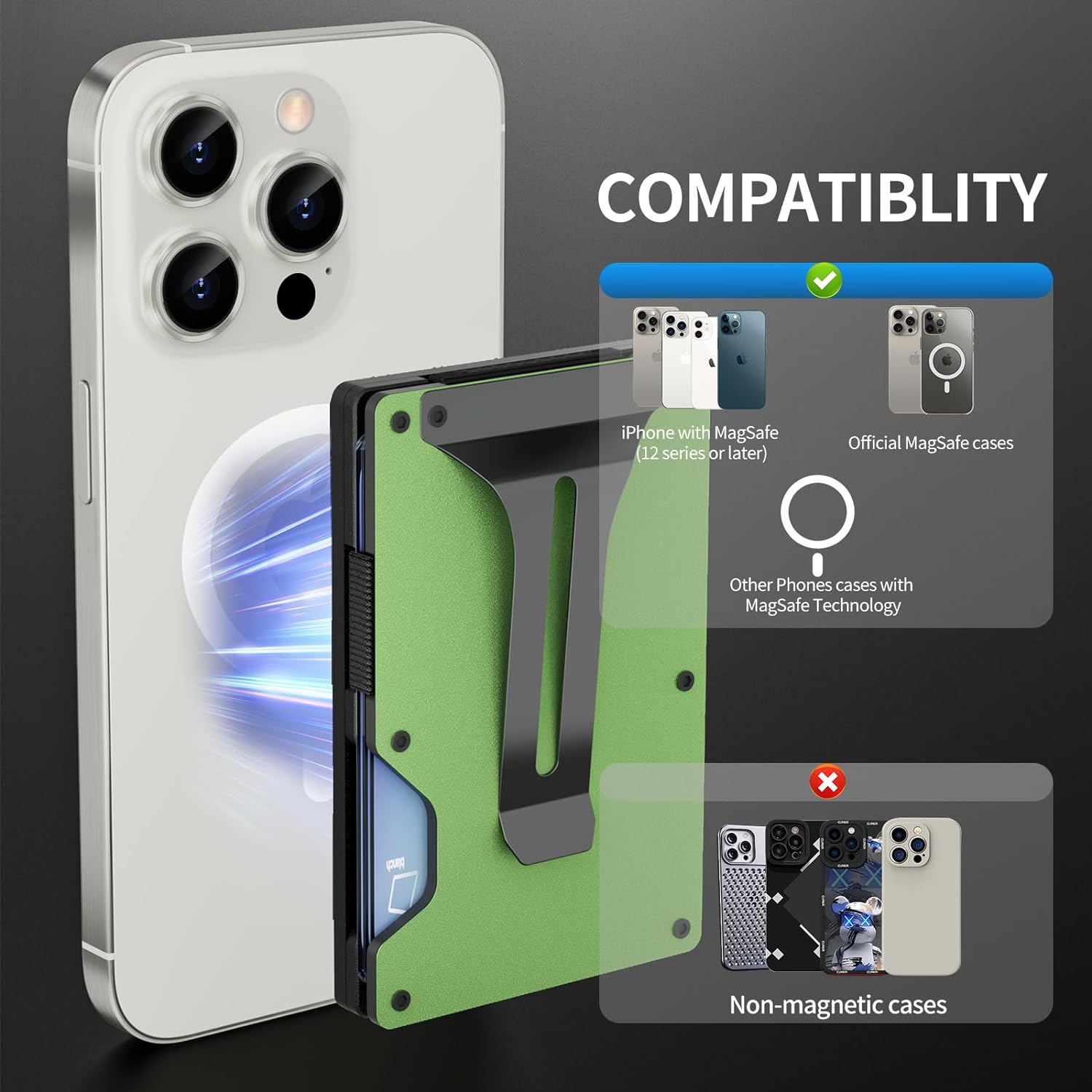 Magnetic RFID Wallet for iPhone 15/14/13/12 - Secure MagSafe Card Holder with AirTag Slot - Abbycart