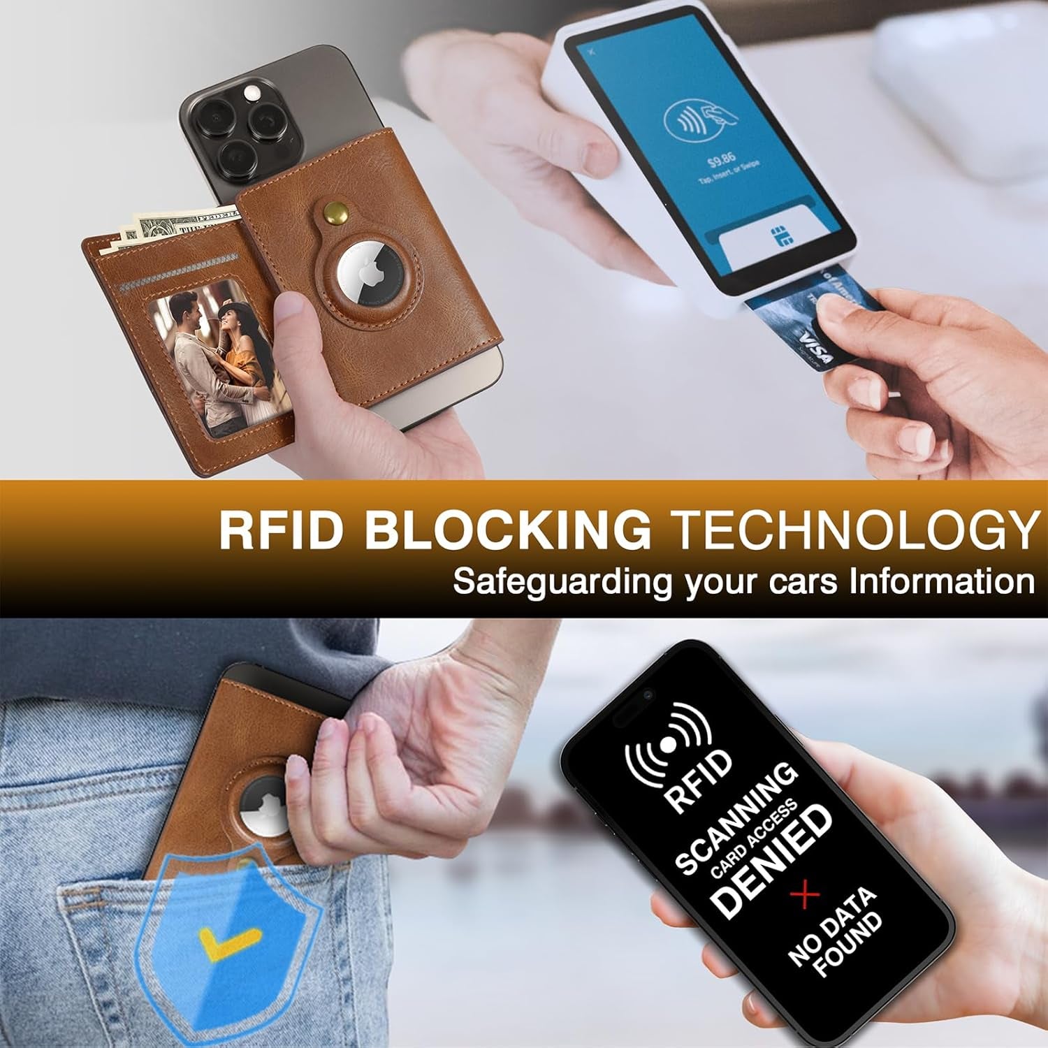 Magnetic Wallet for iPhone with AirTag Holder - Slim RFID Blocking Leather Wallet - Abbycart