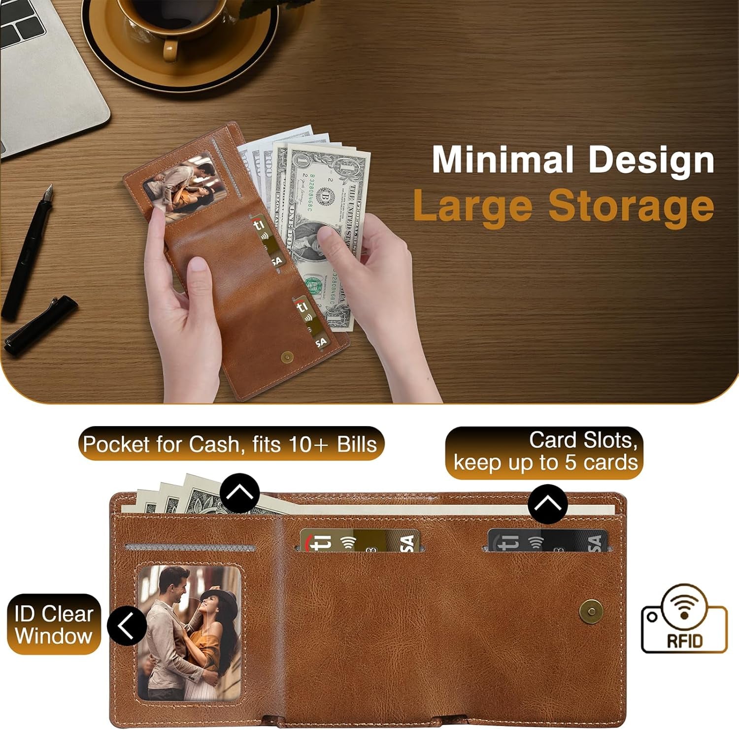 Magnetic Wallet for iPhone with AirTag Holder - Slim RFID Blocking Leather Wallet - Abbycart