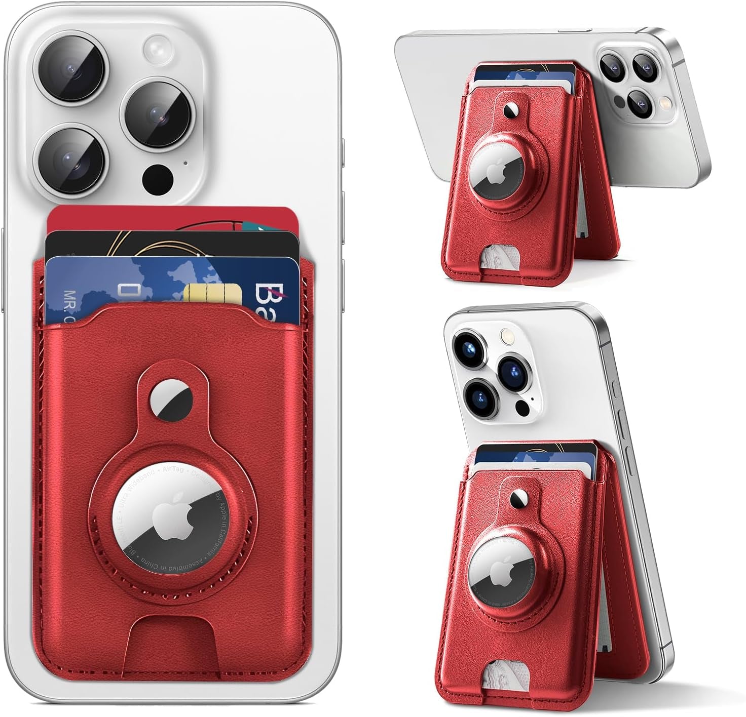 Magnetic Wallet Stand with AirTag Holder for iPhone 15/14/13/12 – RFID Blocking, Vegan Leather, Adjustable Stand - Abbycart