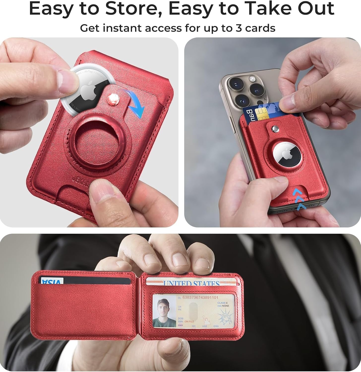 Magnetic Wallet Stand with AirTag Holder for iPhone 15/14/13/12 – RFID Blocking, Vegan Leather, Adjustable Stand - Abbycart