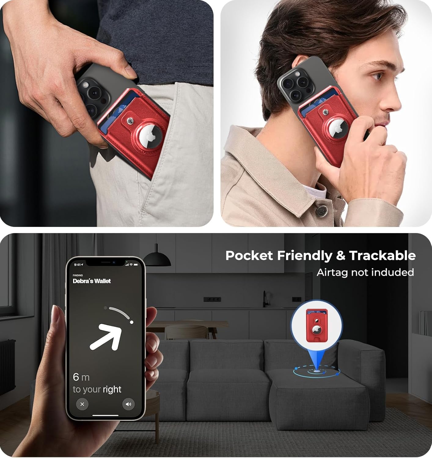 Magnetic Wallet Stand with AirTag Holder for iPhone 15/14/13/12 – RFID Blocking, Vegan Leather, Adjustable Stand - Abbycart