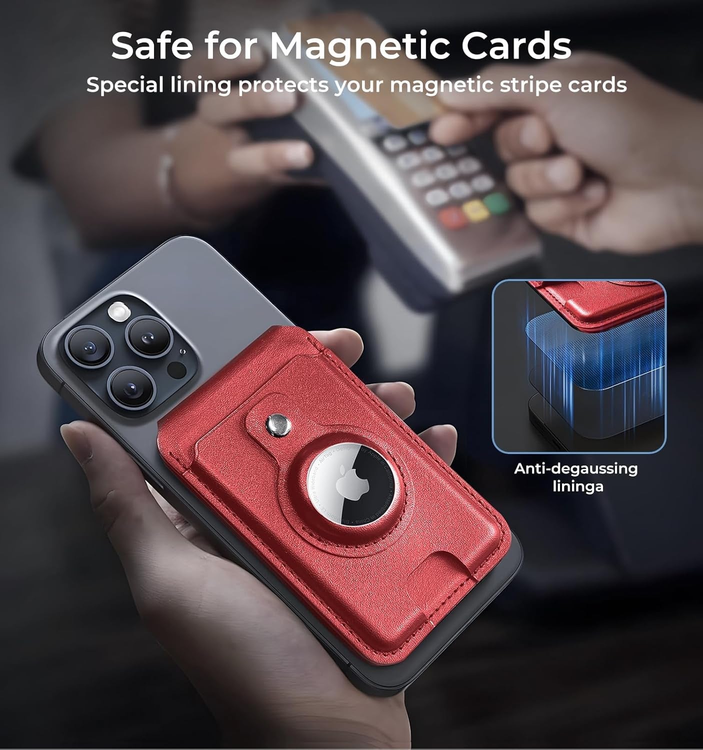 Magnetic Wallet Stand with AirTag Holder for iPhone 15/14/13/12 – RFID Blocking, Vegan Leather, Adjustable Stand - Abbycart