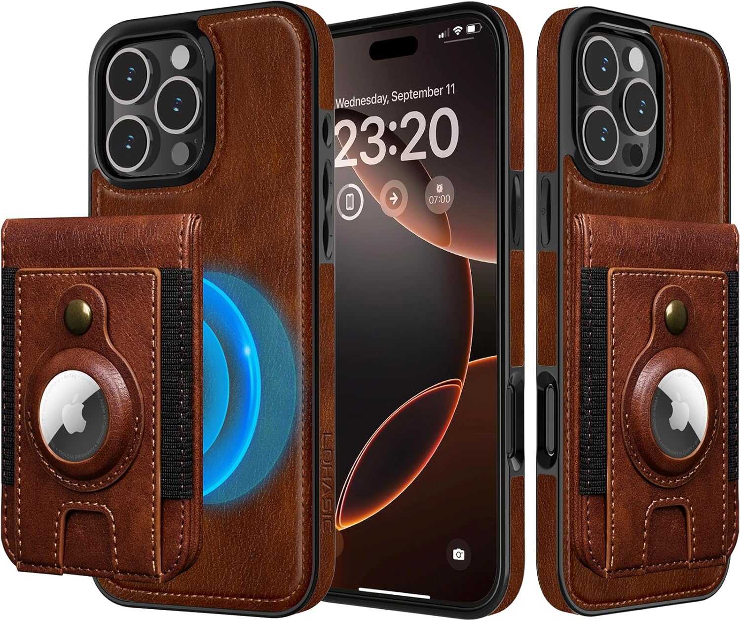 phone case with airtag holder MagSafe iPhone 16 Pro Max Wallet Case with Airtag Holder & RFID Protection, Dark Brown / For iPhone 16 Pro Max 6.9