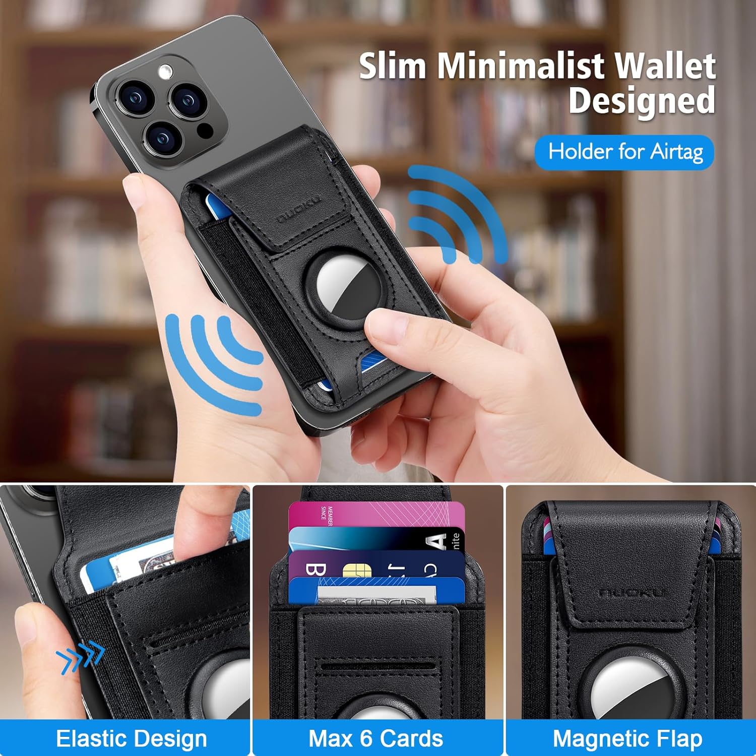 MagSafe Leather Wallet for iPhone – RFID Blocking, Holds 6 Cards, Compatible with iPhone 15 - 12 - Abbycart