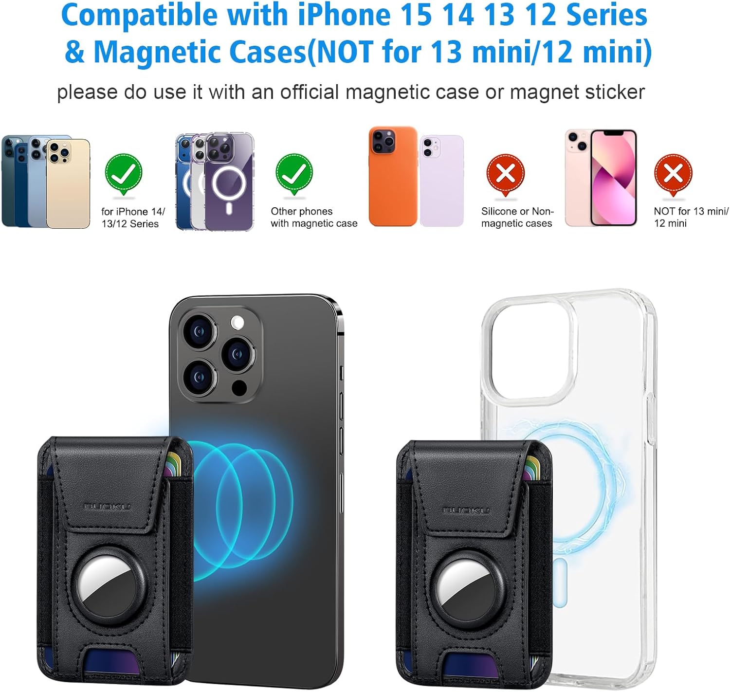 MagSafe Leather Wallet for iPhone – RFID Blocking, Holds 6 Cards, Compatible with iPhone 15 - 12 - Abbycart