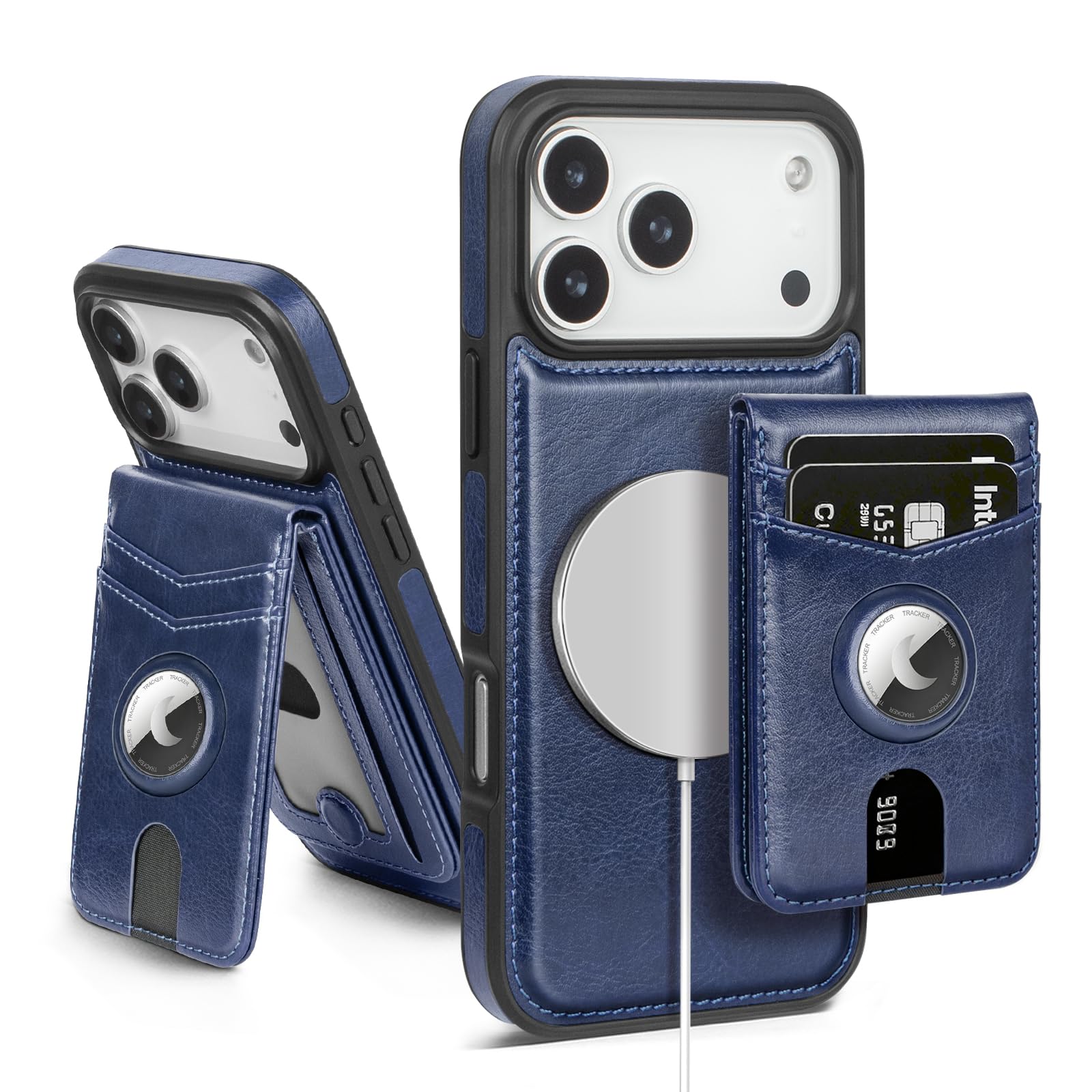 MagSafe Wallet Case for iPhone 17 Pro Max with AirTag Holder, RFID Card Slots & Kickstand