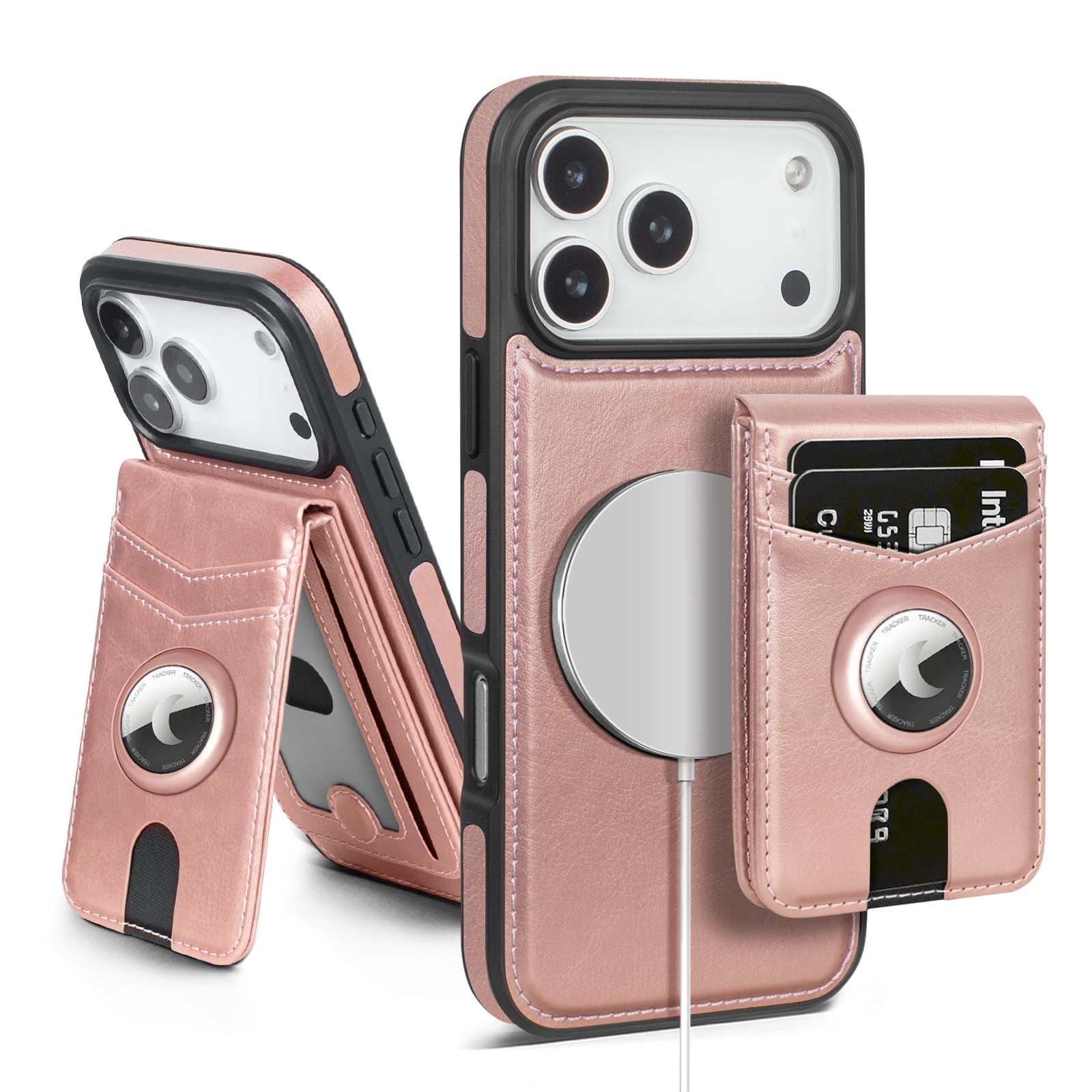 MagSafe Wallet Case for iPhone 17 Pro Max with AirTag Holder, RFID Card Slots & Kickstand