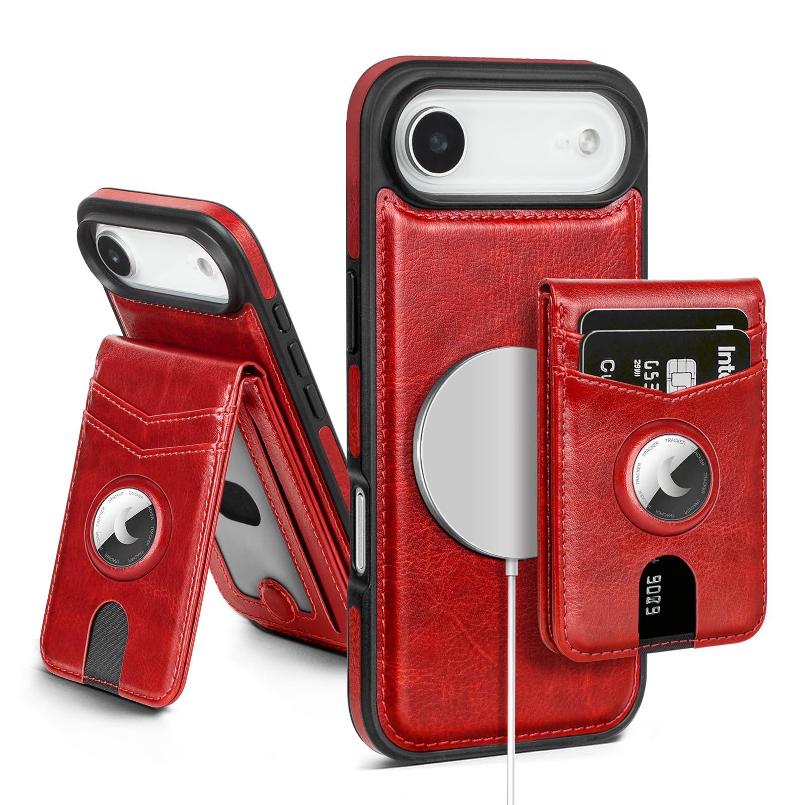 MagSafe Wallet Case for iPhone 17 Pro Max with AirTag Holder, RFID Card Slots & Kickstand