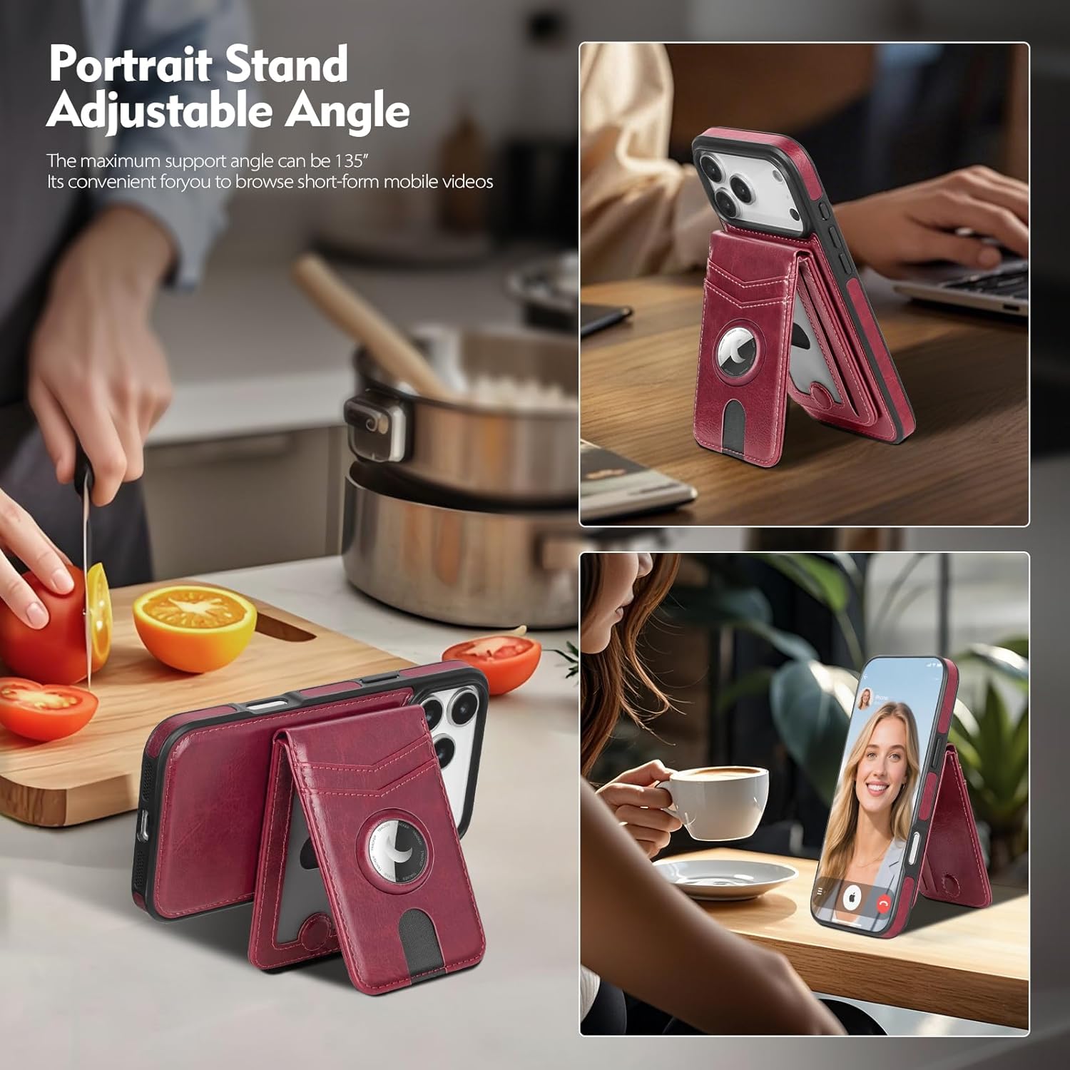 MagSafe Wallet Case for iPhone 17 Pro Max with AirTag Holder, RFID Card Slots & Kickstand