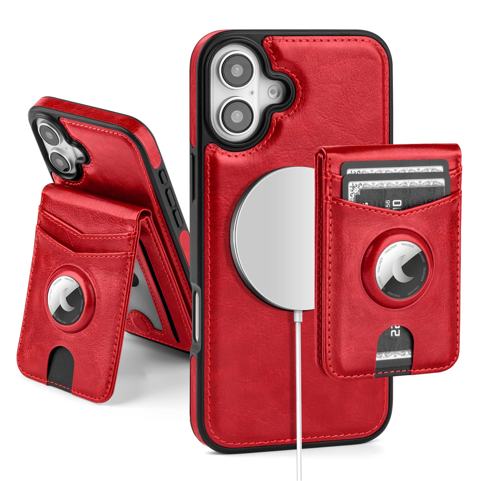 MagSafe Wallet Case for iPhone 17 Pro Max with AirTag Holder, RFID Card Slots & Kickstand