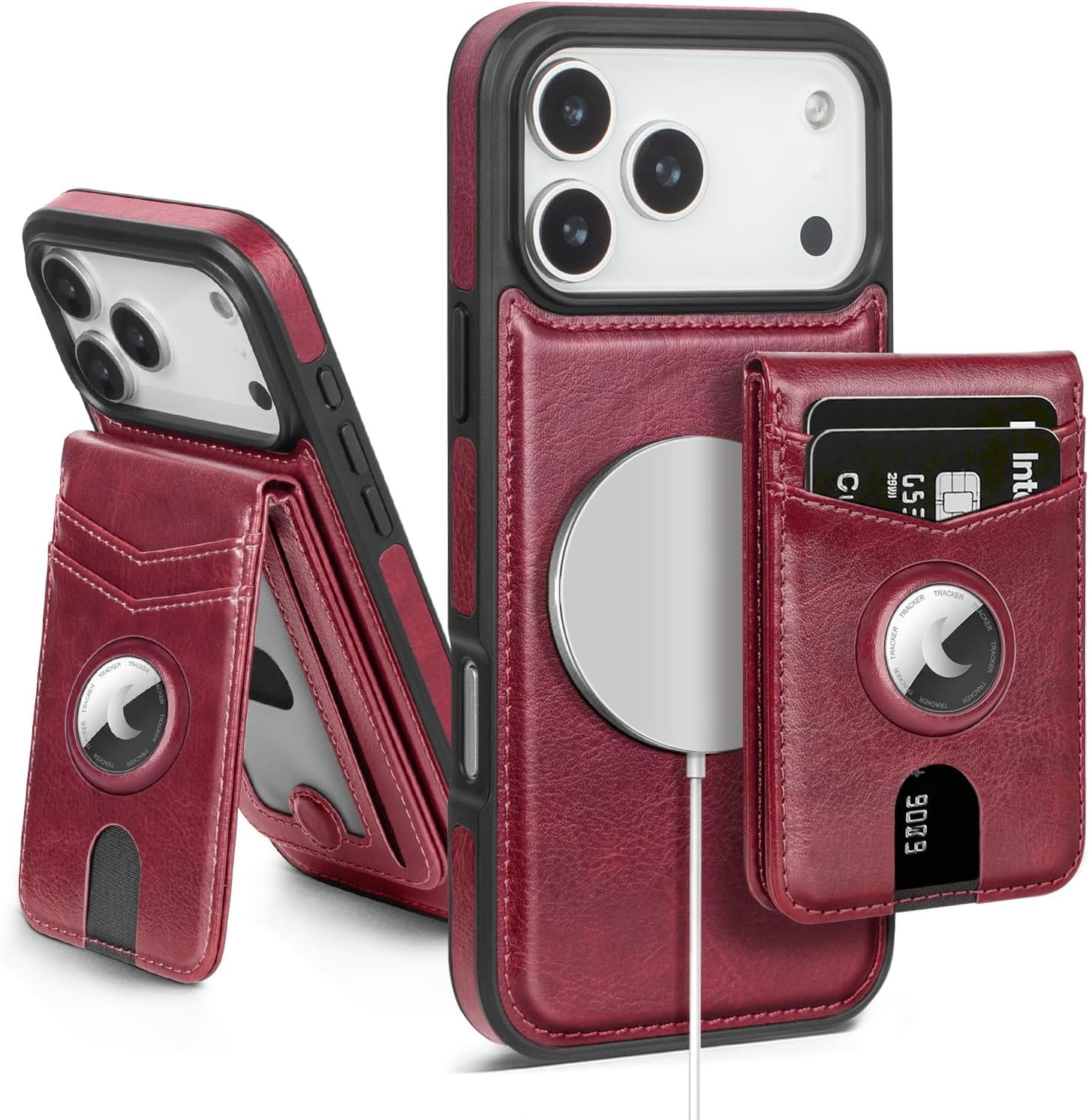 MagSafe Wallet Case for iPhone 17 Pro Max with AirTag Holder, RFID Card Slots & Kickstand