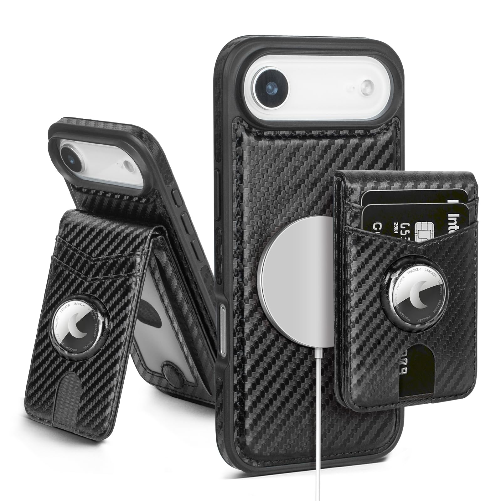 MagSafe Wallet Case for iPhone 17 Pro Max with AirTag Holder, RFID Card Slots & Kickstand