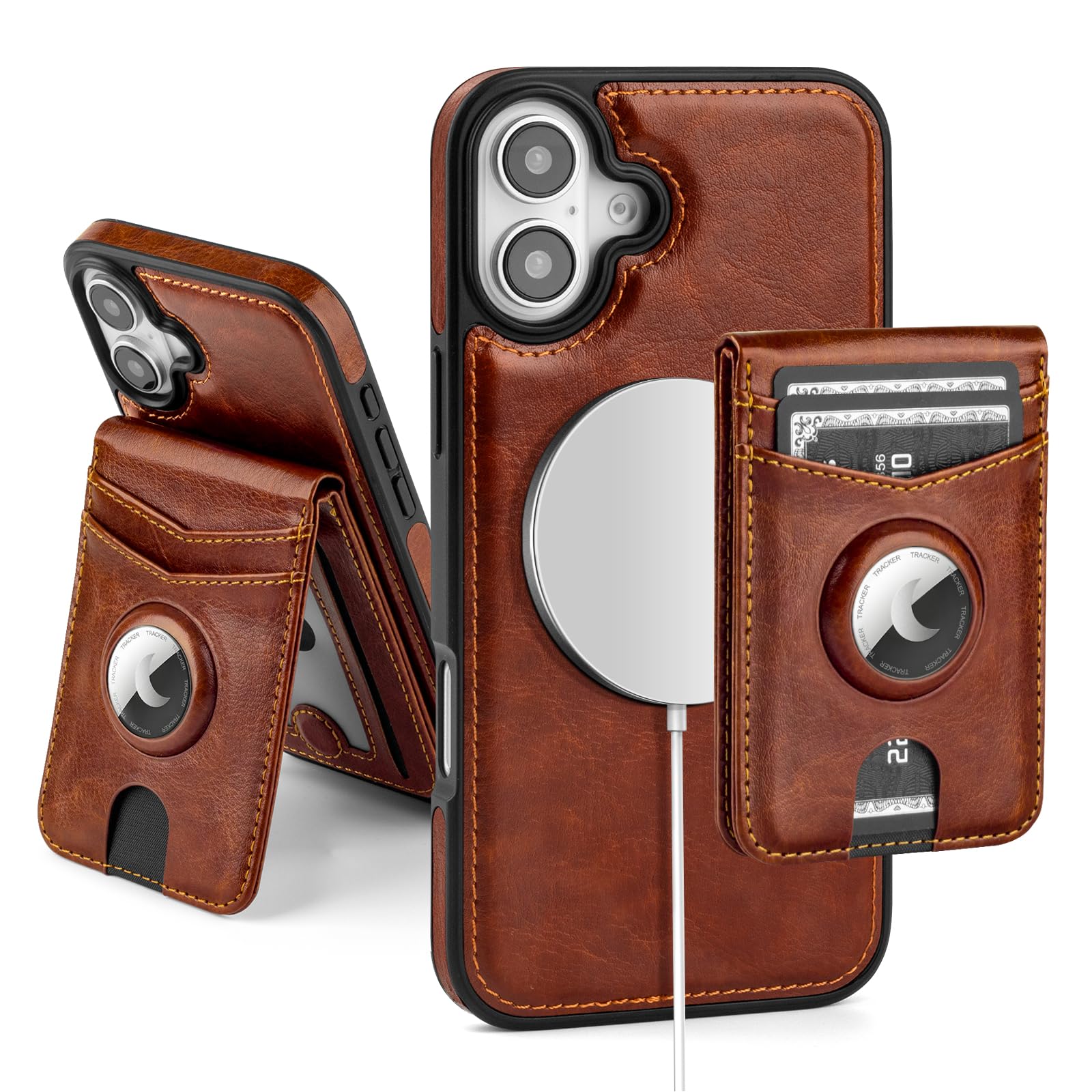 MagSafe Wallet Case for iPhone 17 Pro Max with AirTag Holder, RFID Card Slots & Kickstand