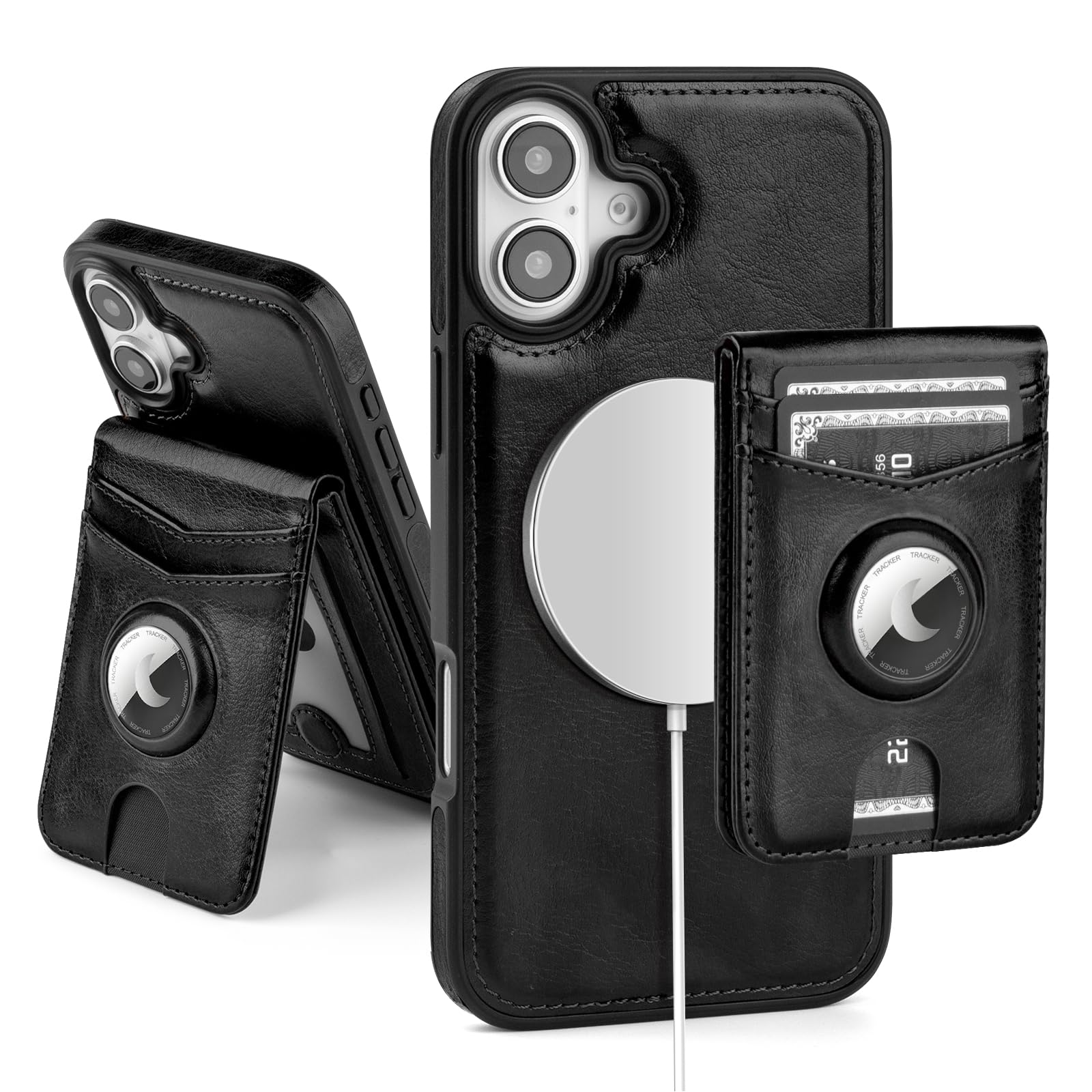 MagSafe Wallet Case for iPhone 17 Pro Max with AirTag Holder, RFID Card Slots & Kickstand