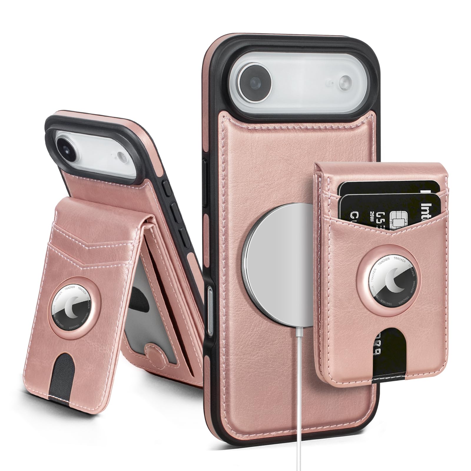 MagSafe Wallet Case for iPhone 17 Pro Max with AirTag Holder, RFID Card Slots & Kickstand