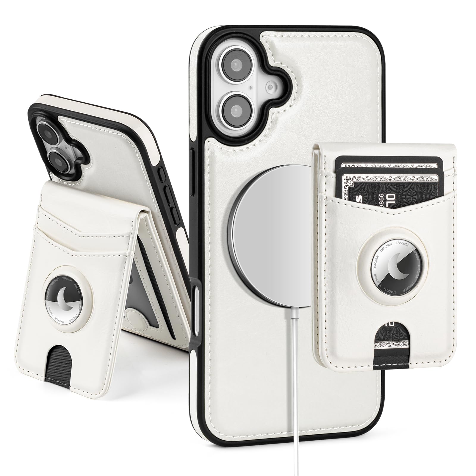 MagSafe Wallet Case for iPhone 17 Pro Max with AirTag Holder, RFID Card Slots & Kickstand