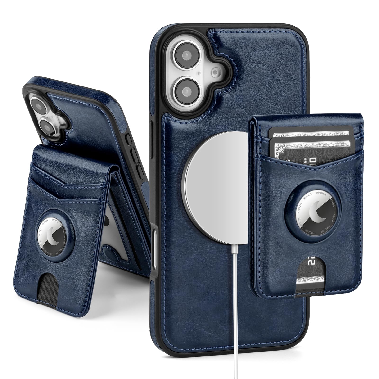 MagSafe Wallet Case for iPhone 17 Pro Max with AirTag Holder, RFID Card Slots & Kickstand