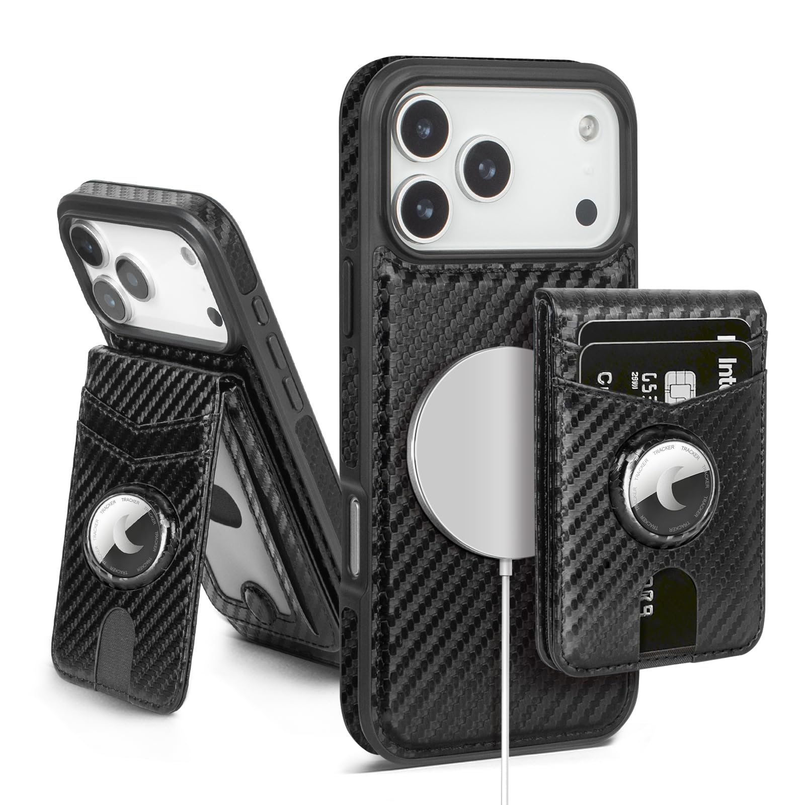 MagSafe Wallet Case for iPhone 17 Pro Max with AirTag Holder, RFID Card Slots & Kickstand