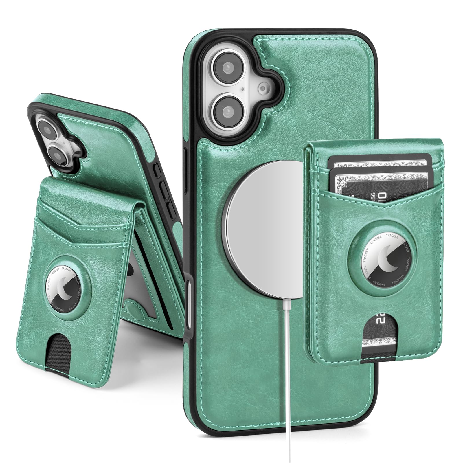 MagSafe Wallet Case for iPhone 17 Pro Max with AirTag Holder, RFID Card Slots & Kickstand