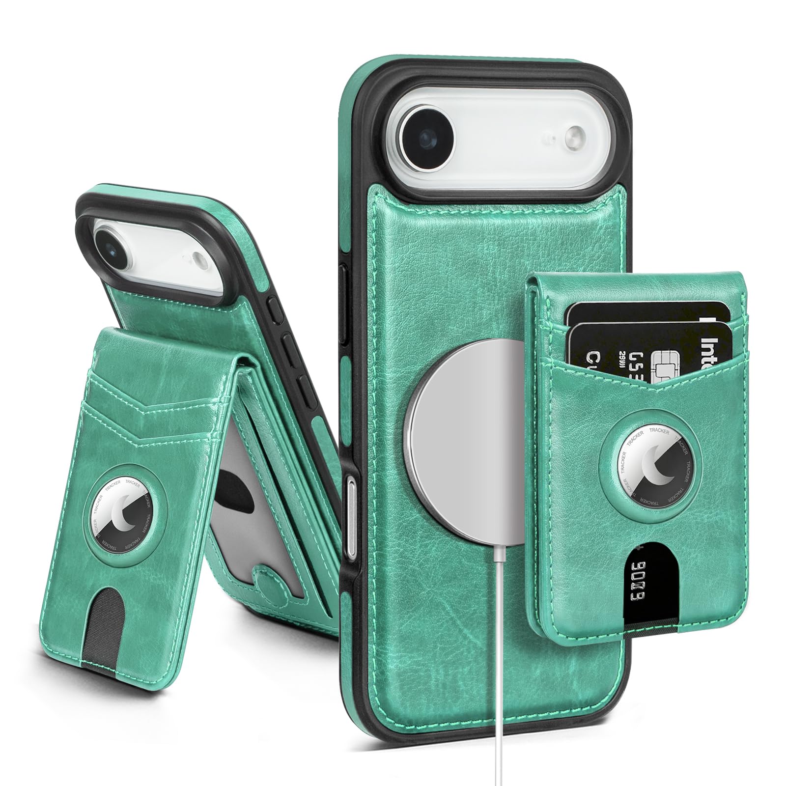 MagSafe Wallet Case for iPhone 17 Pro Max with AirTag Holder, RFID Card Slots & Kickstand