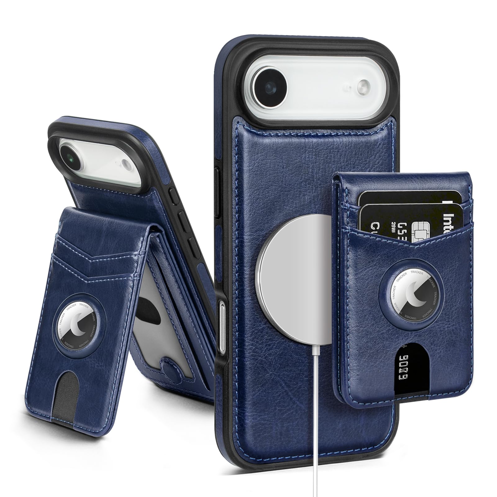 MagSafe Wallet Case for iPhone 17 Pro Max with AirTag Holder, RFID Card Slots & Kickstand