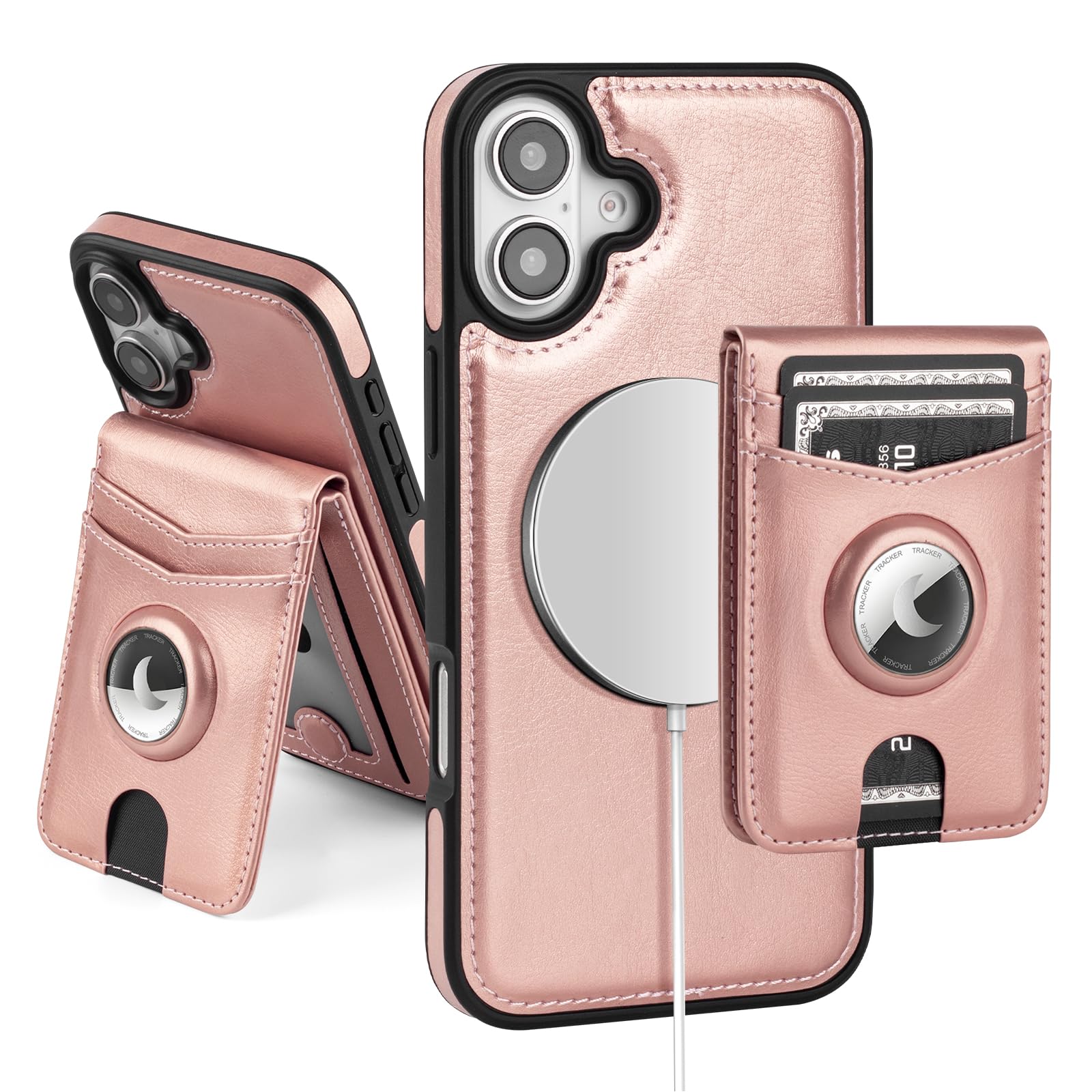 MagSafe Wallet Case for iPhone 17 Pro Max with AirTag Holder, RFID Card Slots & Kickstand