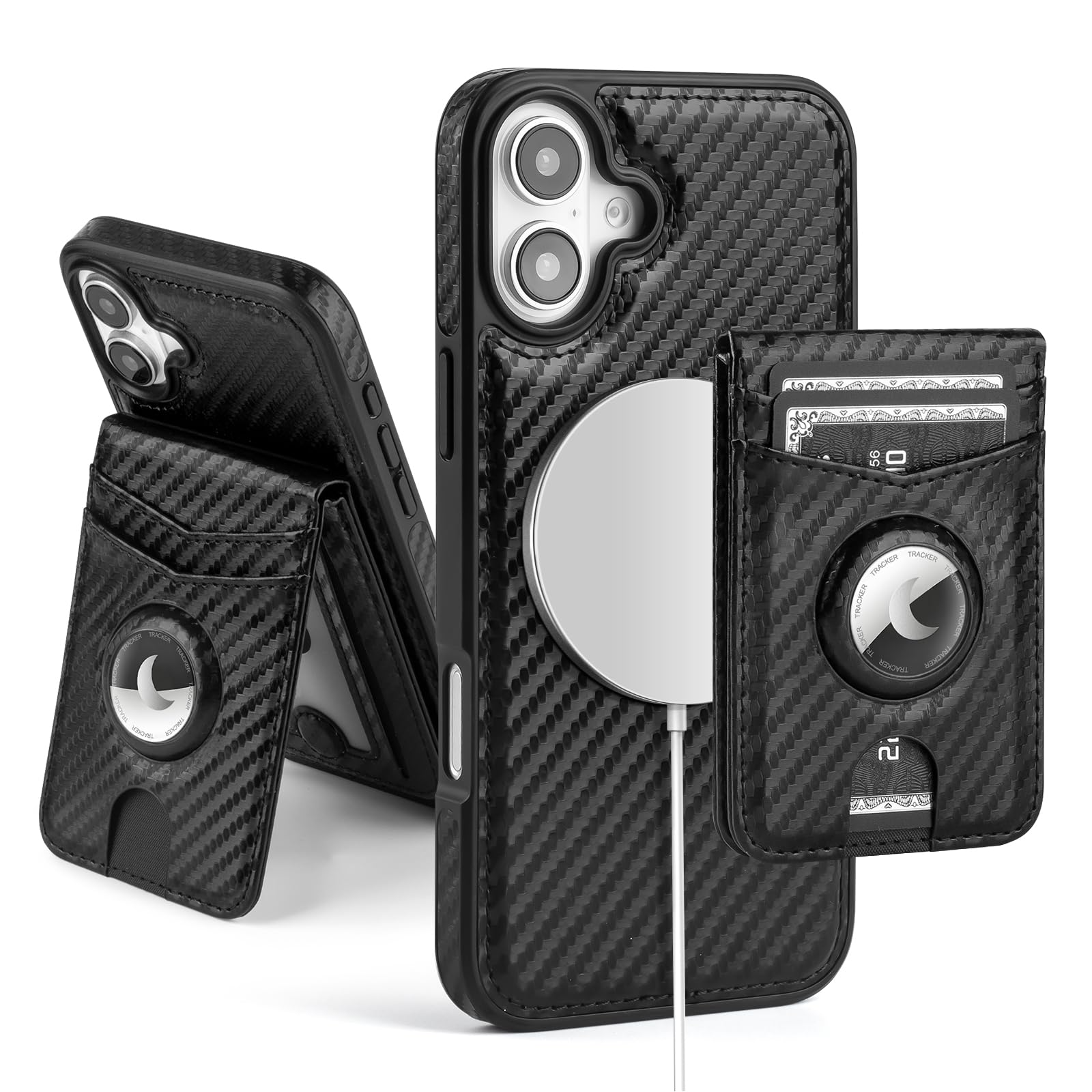 MagSafe Wallet Case for iPhone 17 Pro Max with AirTag Holder, RFID Card Slots & Kickstand