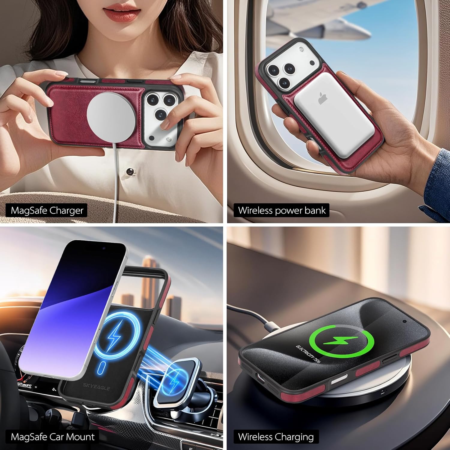 MagSafe Wallet Case for iPhone 17 Pro Max with AirTag Holder, RFID Card Slots & Kickstand