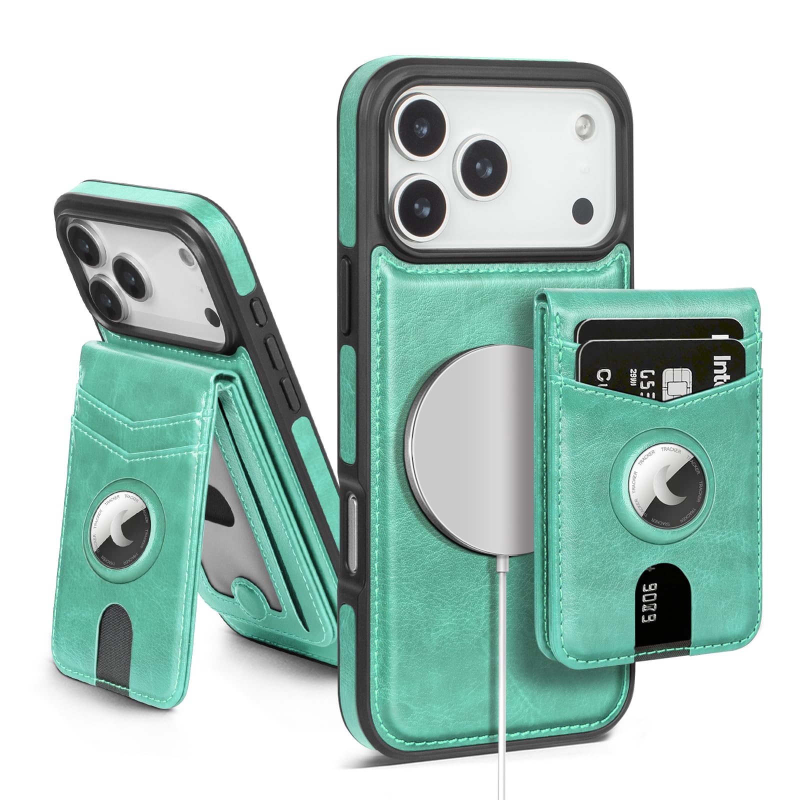 MagSafe Wallet Case for iPhone 17 Pro Max with AirTag Holder, RFID Card Slots & Kickstand