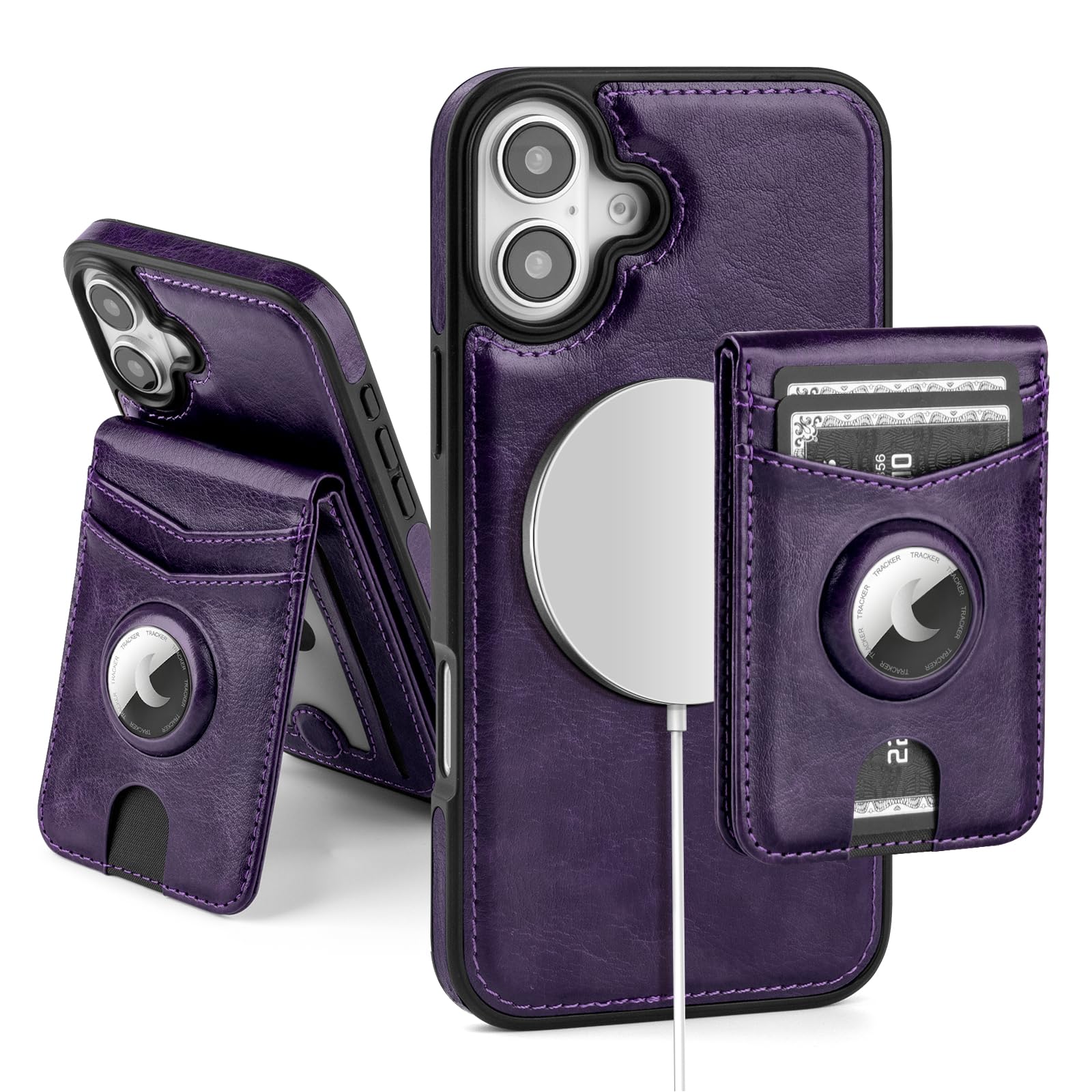 MagSafe Wallet Case for iPhone 17 Pro Max with AirTag Holder, RFID Card Slots & Kickstand