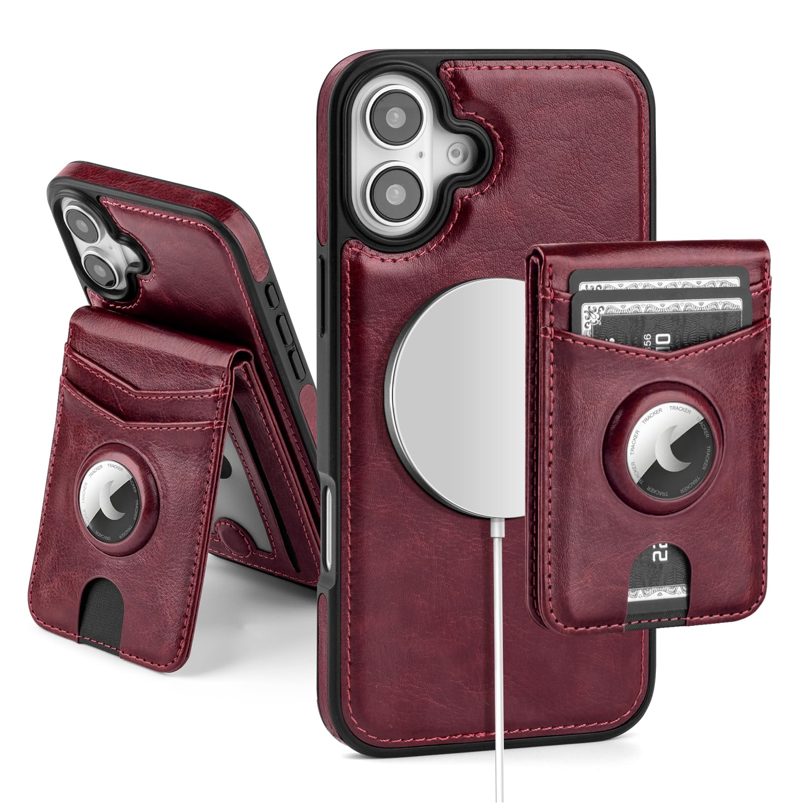 MagSafe Wallet Case for iPhone 17 Pro Max with AirTag Holder, RFID Card Slots & Kickstand