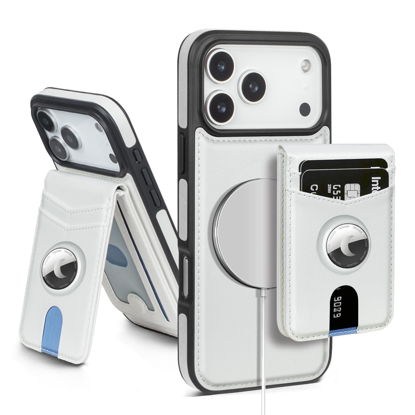 MagSafe Wallet Case for iPhone 17 Pro Max with AirTag Holder, RFID Card Slots & Kickstand