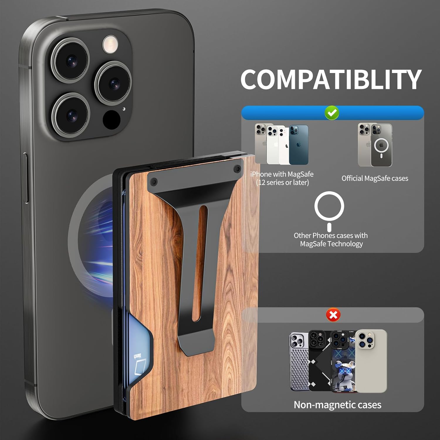 MagSafe Wallet for iPhone with AirTag Holder – RFID Blocking Metal Card Holder with Money Clip - Abbycart