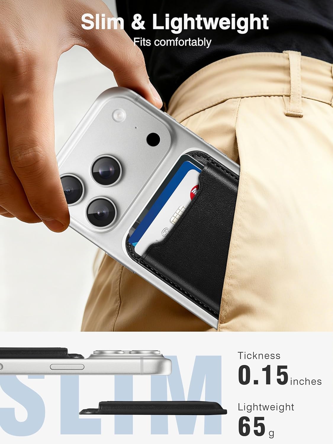 TopMade for Magsafe Wallet, Strongest Magnetic Card Holder for iPhone 17/17 Pro, iPhone 16/15/14/13/12 Series, Leather Magnetic Phone Wallet with Powerful Magnet, RFID Blocking, Fit 4 Cards, Black